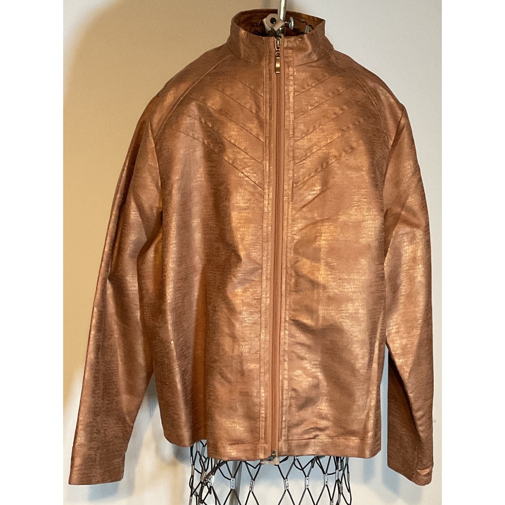 BonWorth Metallic Copper Bronze Snakeskin Embossed Zip Jacket Large Petite 34372
